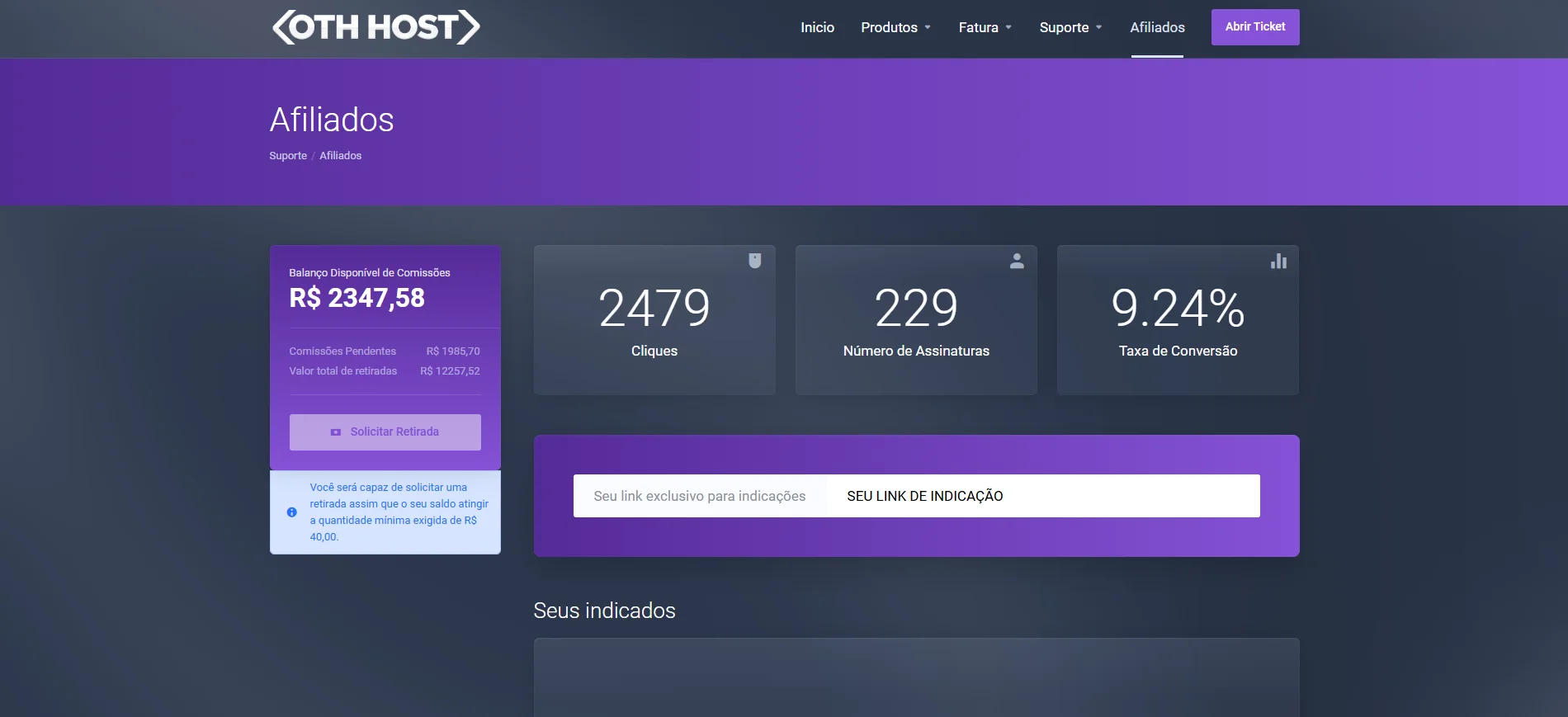 Painel do Afiliado - Dashboard